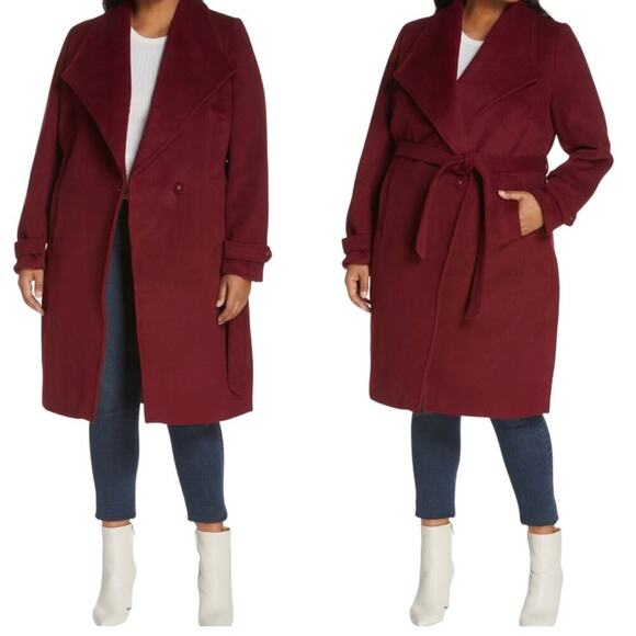 City Chic So Sleek Shawl Collar Belted Pea Coat in Ruby Red Size XL US 22W  NWT - Picture 1 of 16